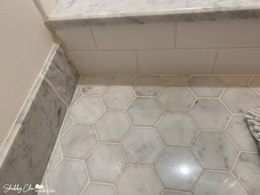 Dirty and Stained White Tile Grout Before being cleaned and refreshed