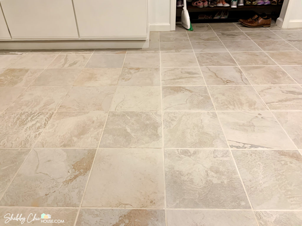 Tile Floor with right half of floor grout cleaned / refreshed
