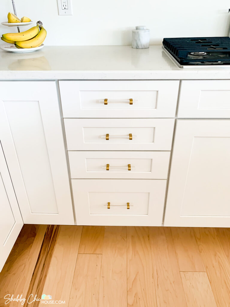 Home Improvement Project - Drilling / Installing handles - White Shaker Cabinets with Acrylic & Gold Handles