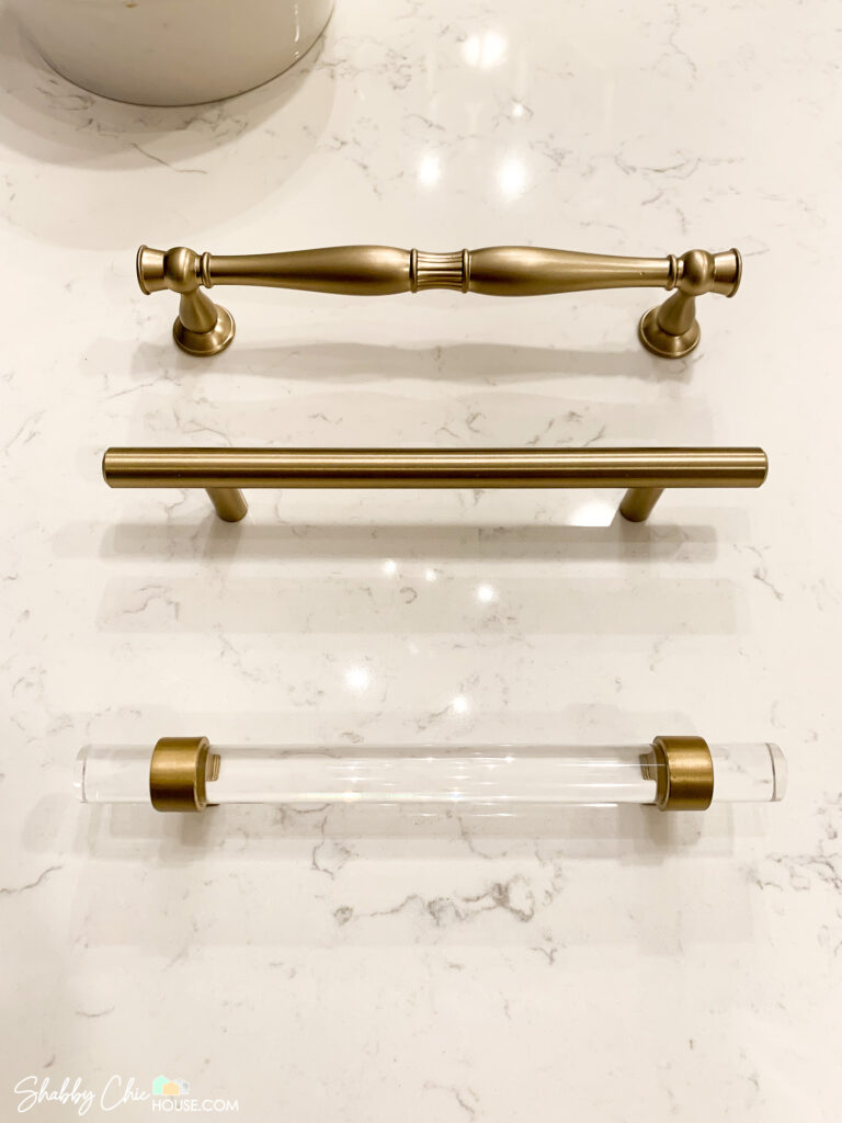Three Modern Bronze / Gold Cabinet Handles - Acrylic and Gold Cabinet Pull