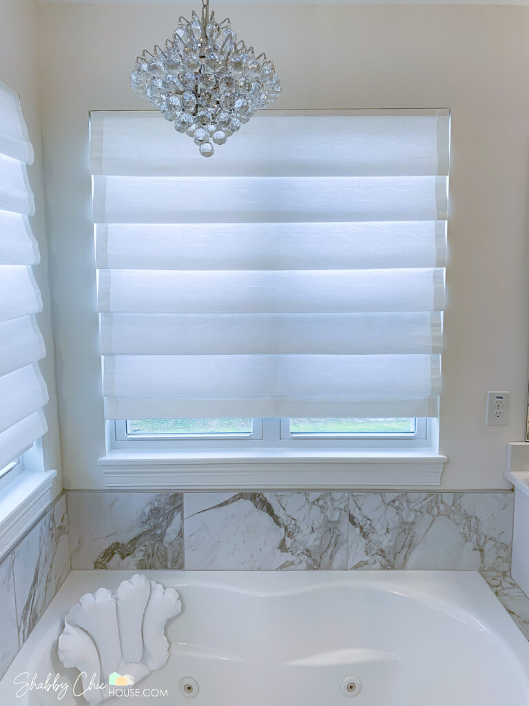 SelectBlinds Essential Roman Shads in Interstellar above jet tub