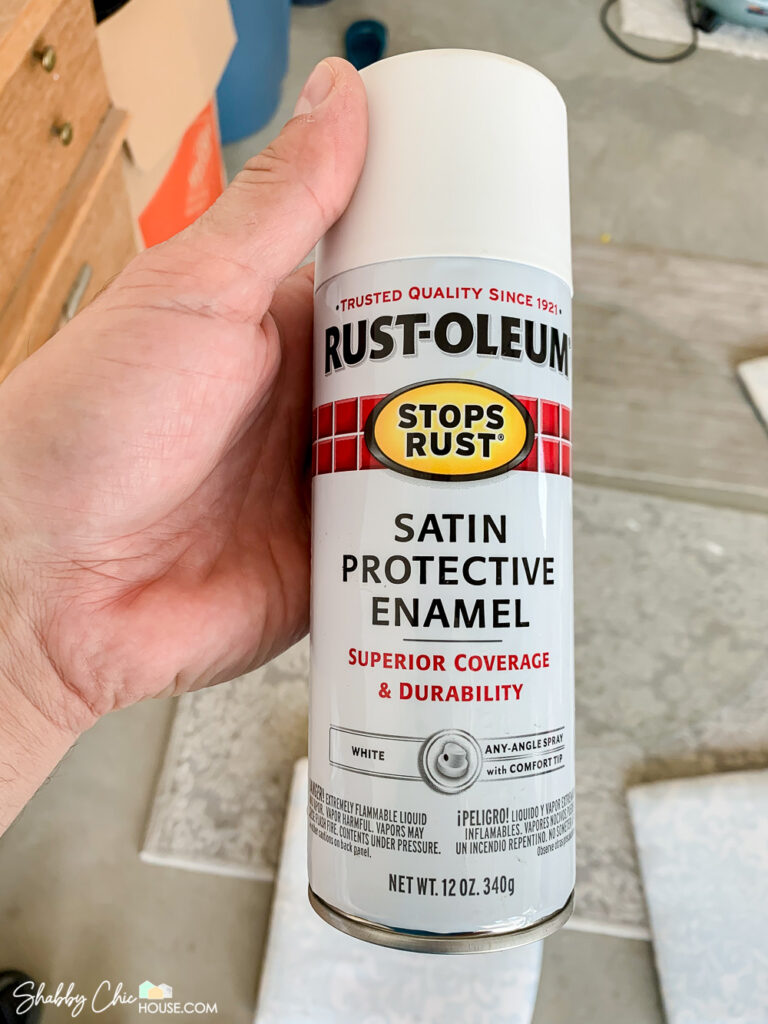 Rust-Oleum Satin Protective Enamel used to protect the new paint job on an old wrought iron patio set.