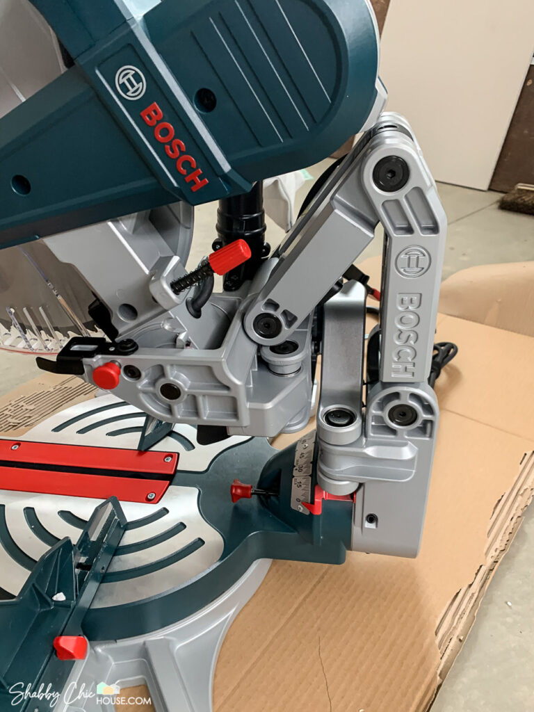close-up of Bosch's patented axial glide system on a 12" Bosch Dual-Bevel Sliding Glide Miter Saw.