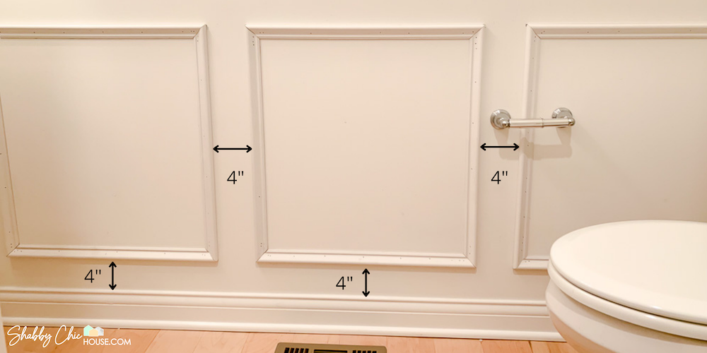 Wainscoting Layout Tips - wainscoting boxes should be roughly 4" from you baseboards, the wall and each other.