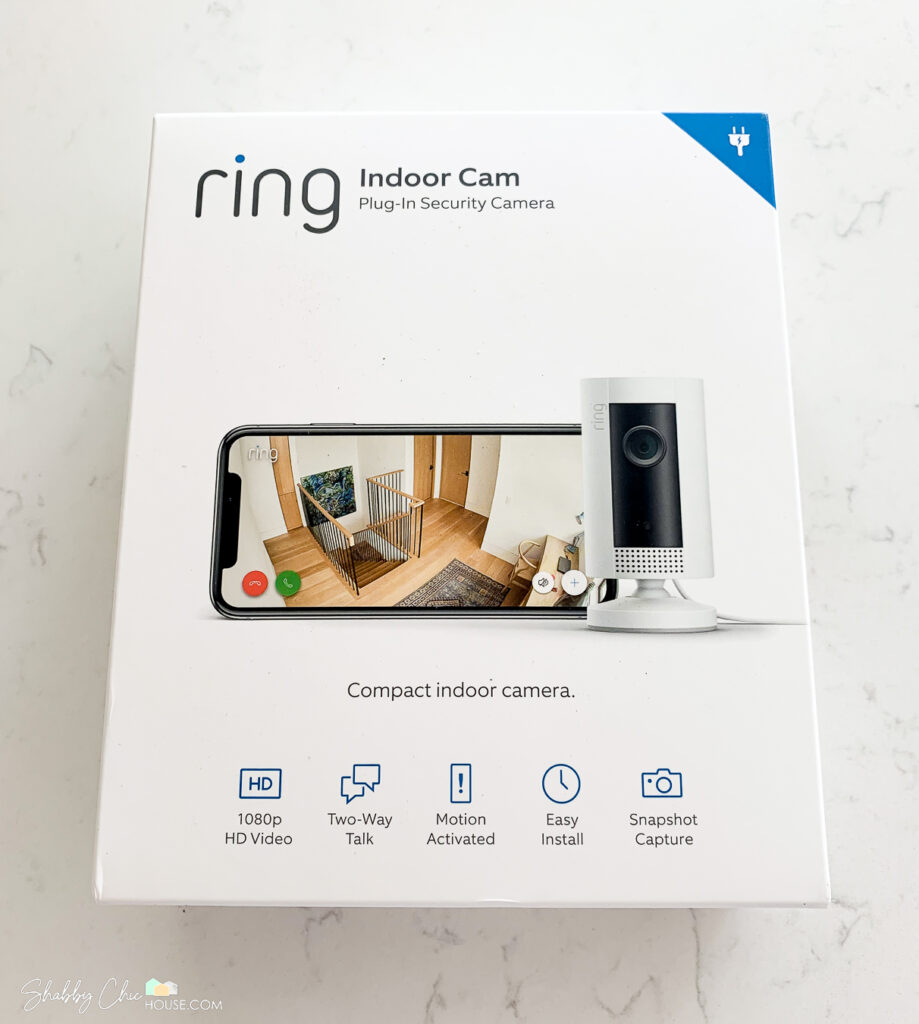 Ring Indoor Cam Plug-in Security Camera in the box.
