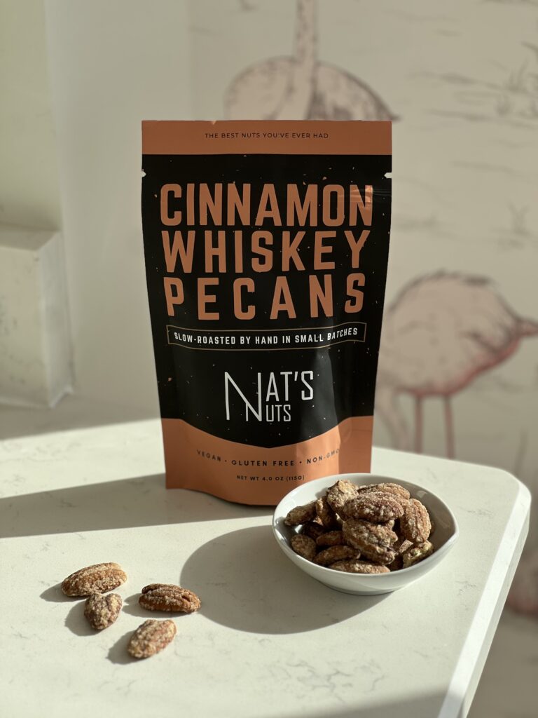 Nat's Nuts Cinnamon Whiskey Pecans featured in the Rocks N' Roses Bourbon(less) box