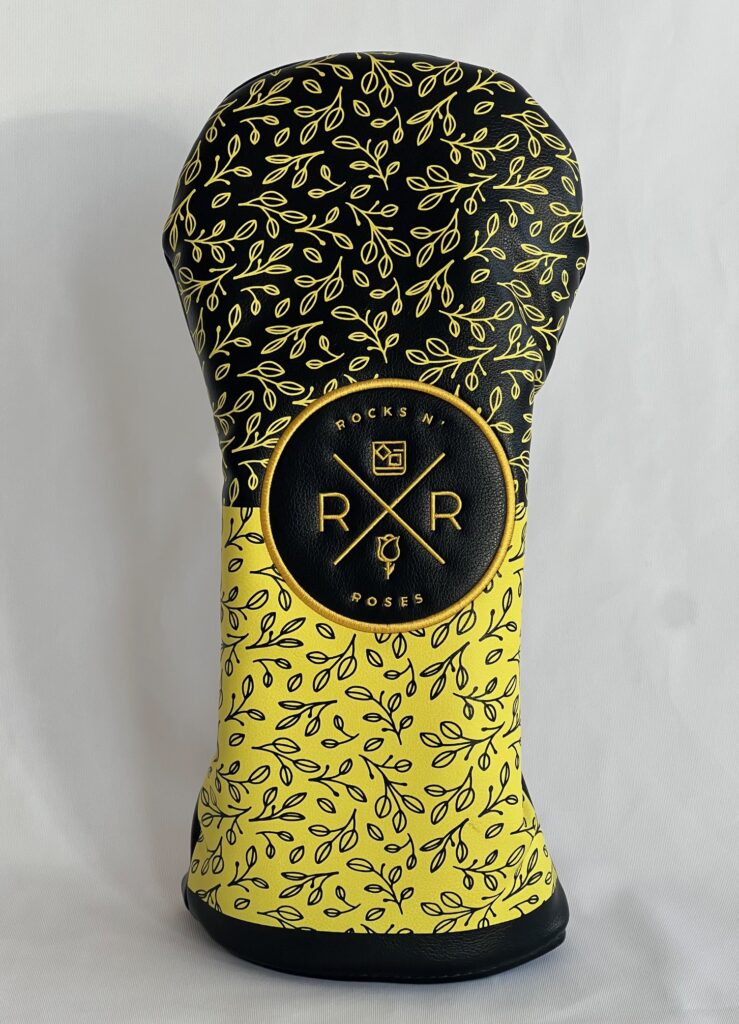 Rocks N' Roses Gold and Black Driver PU leather Headcover with fleece lining inside.